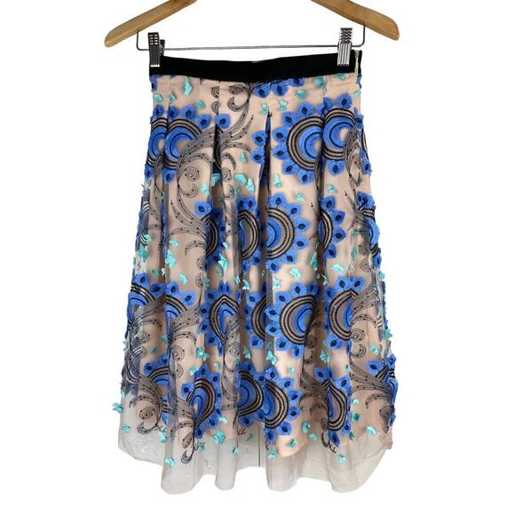 Eva Franco Women's 0P Pleated Blue Butterfly Black Sequin Tulle Skirt - Picture 1 of 10